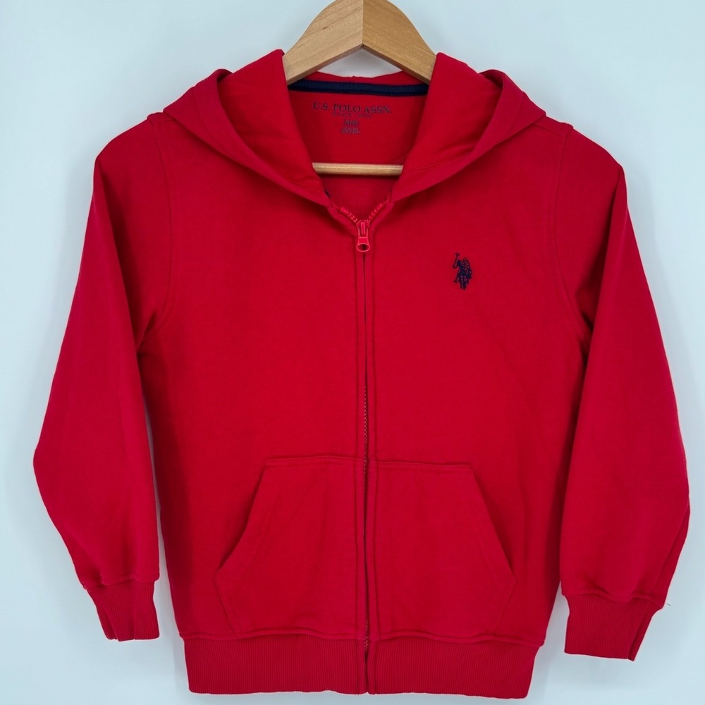 US Polo Assn Boys Red Full Zip Fleece Hoodie Sweatshirt Size M 8